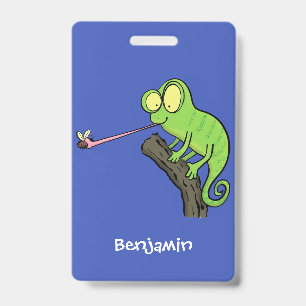 Cute funny green happy chameleon lizard cartoon badge