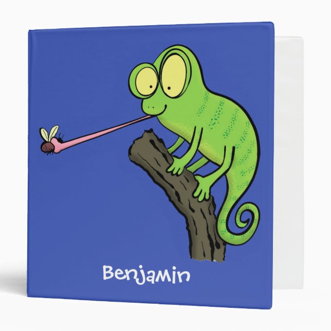 Cute funny green happy chameleon lizard cartoon binder (Front/Inside)