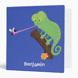 Cute funny green happy chameleon lizard cartoon binder