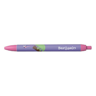 Cute funny green happy chameleon lizard cartoon black ink pen