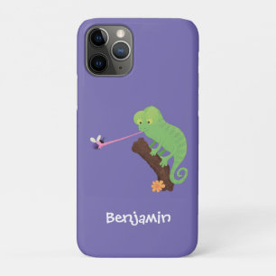Cute funny green happy chameleon lizard cartoon iPhone 11 pro case