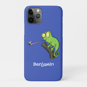 Cute funny green happy chameleon lizard cartoon iPhone 11 pro case