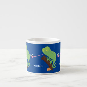 Cute funny green happy chameleon lizard cartoon espresso cup