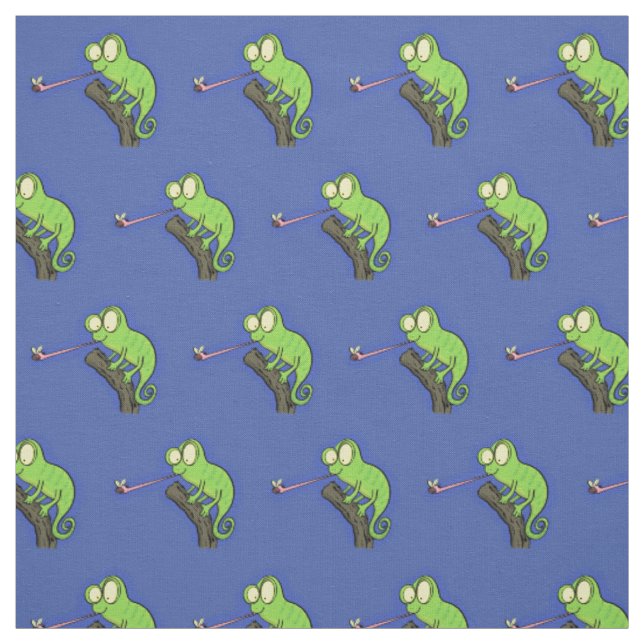 Cute funny green happy chameleon lizard cartoon fabric (Swatch)