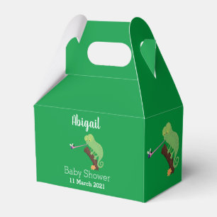 Cute funny green happy chameleon lizard cartoon favor box