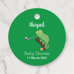 Cute funny green happy chameleon lizard cartoon favour tags