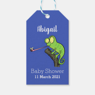 Cute funny green happy chameleon lizard cartoon gift tags