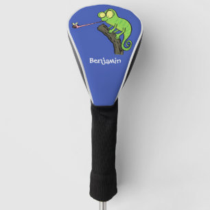Cute funny green happy chameleon lizard cartoon golf head cover