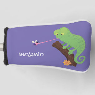 Cute funny green happy chameleon lizard cartoon golf head cover