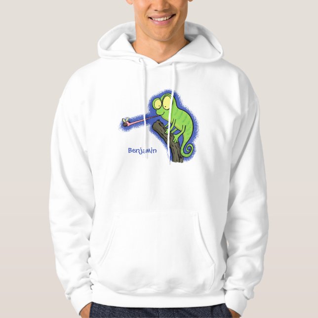 Cute funny green happy chameleon lizard cartoon hoodie (Front)