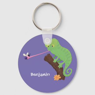 Cute funny green happy chameleon lizard cartoon keychain