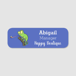 Cute funny green happy chameleon lizard cartoon name tag