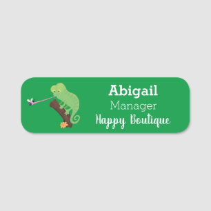Cute funny green happy chameleon lizard cartoon  name tag