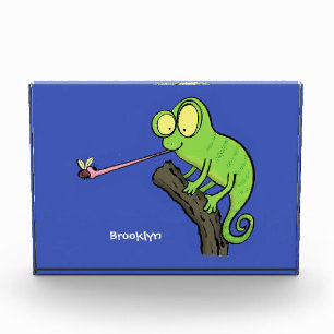 Cute funny green happy chameleon lizard cartoon photo block