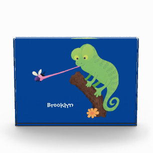 Cute funny green happy chameleon lizard cartoon photo block