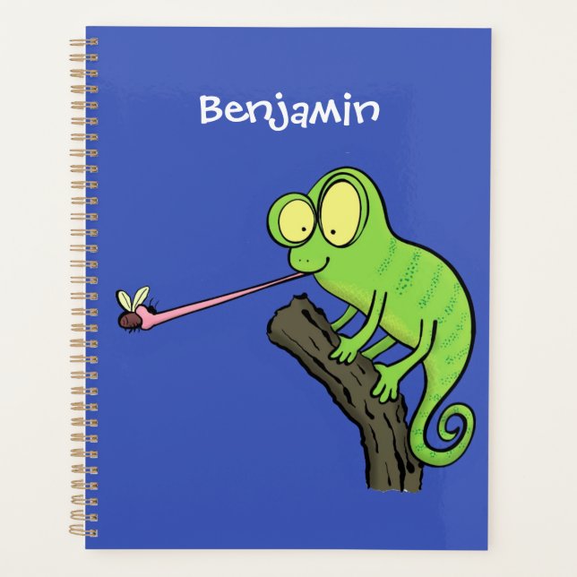 Cute funny green happy chameleon lizard cartoon planner (Front)
