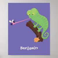 Cute funny green happy chameleon lizard cartoon