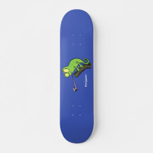 Cute funny green happy chameleon lizard cartoon skateboard