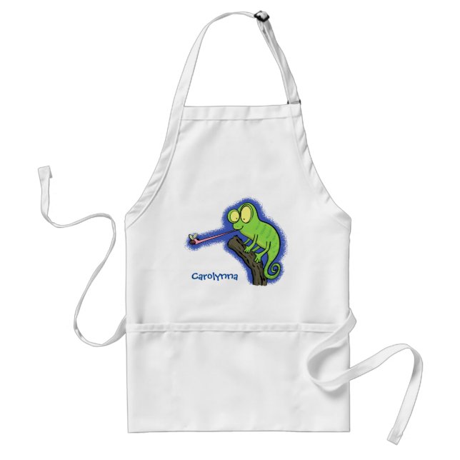 Cute funny green happy chameleon lizard cartoon standard apron (Front)