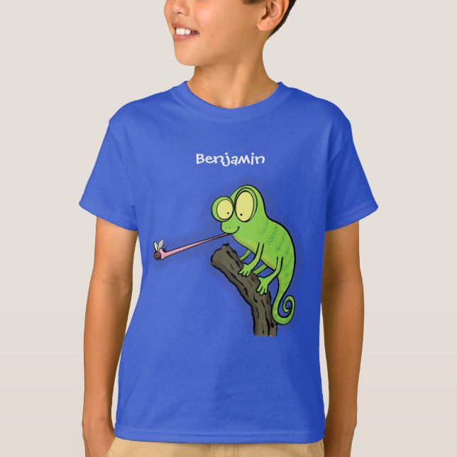 Cute funny green happy chameleon lizard cartoon T-Shirt (Front)