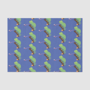 Cute funny green happy chameleon lizard cartoon tissue paper