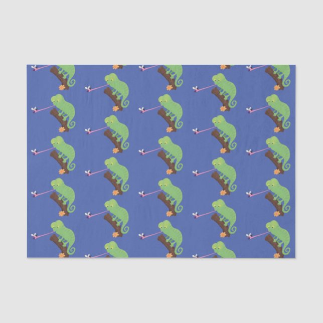 Cute funny green happy chameleon lizard cartoon tissue paper (Front)