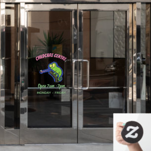 Cute funny green happy chameleon lizard cartoon window cling