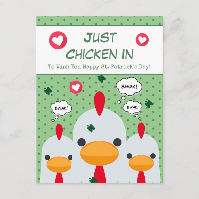 Cute Funny Green Just Chicken In St Patricks Day  Holiday Postcard (Front)