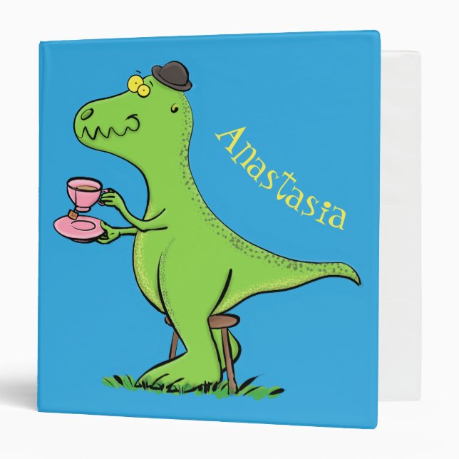 Cute funny green t rex dinosaur cartoon binder (Front/Inside)