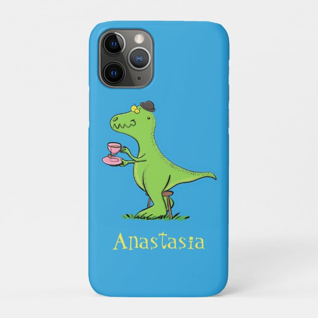 Cute funny green t rex dinosaur cartoon Case-Mate iPhone case (Back)