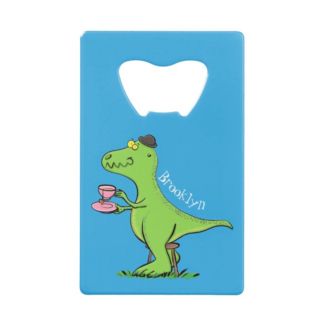 Cute funny green t rex dinosaur cartoon credit card bottle opener (Front)