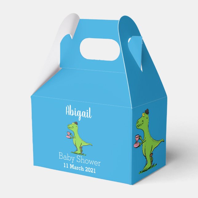 Cute funny green t rex dinosaur cartoon favor box (Front Side)