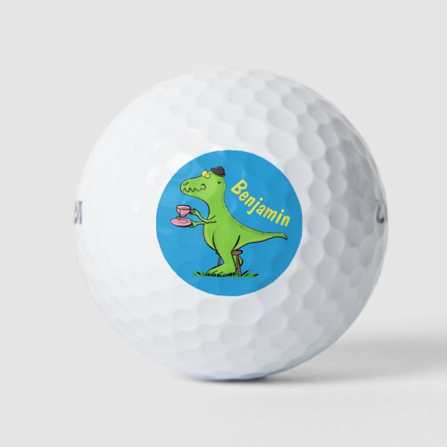 Cute funny green t rex dinosaur cartoon golf balls (Front)