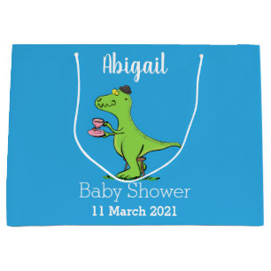 Cute funny green t rex dinosaur cartoon large gift bag