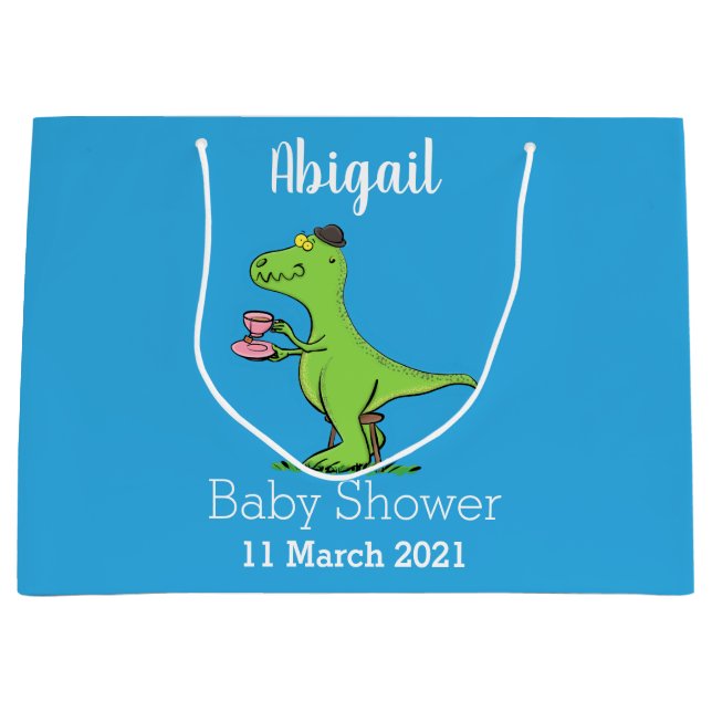 Cute funny green t rex dinosaur cartoon large gift bag (Front)