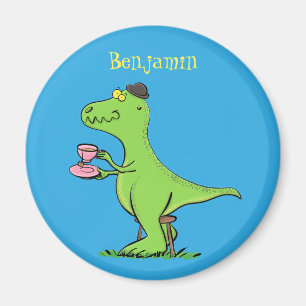 Cute funny green t rex dinosaur cartoon magnet