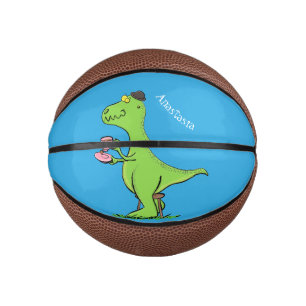 Cute funny green t rex dinosaur cartoon mini basketball