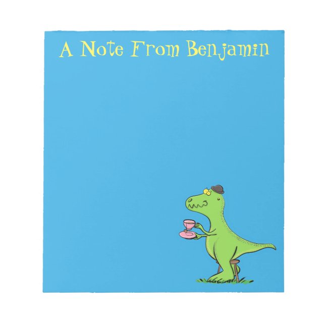 Cute funny green t rex dinosaur cartoon notepad (Front)