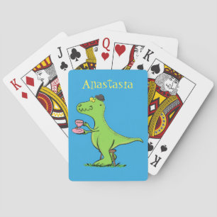 Cute funny green t rex dinosaur cartoon playing cards