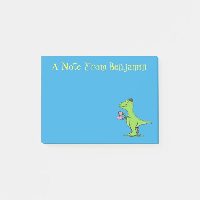 Cute funny green t rex dinosaur cartoon post-it notes (Front)