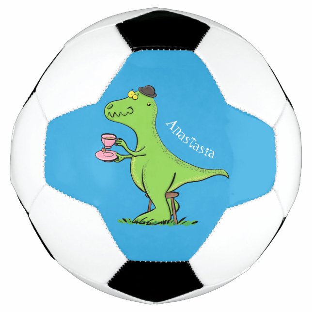 Cute funny green t rex dinosaur cartoon soccer ball (Front)