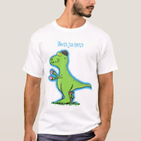Cute funny green t rex dinosaur cartoon