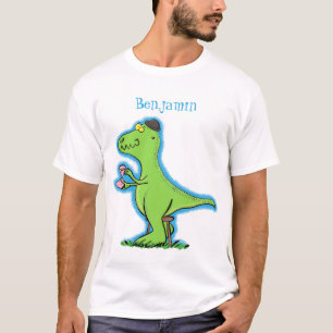 Cute funny green t rex dinosaur cartoon T-Shirt