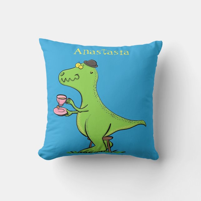 Cute funny green t rex dinosaur cartoon throw pillow (Front)