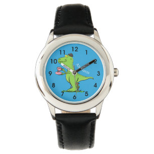 Cute funny green t rex dinosaur cartoon watch