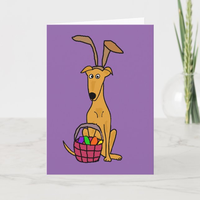 Cute Funny Greyhound Wearing Rabbit Ears Holiday Card (Front)