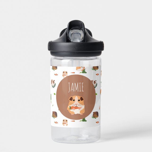 Cute Funny Guinea Pigs Pet Custom Name Water Bottle (Front)