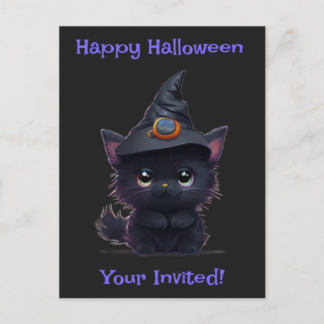 Cute funny Halloween black cat Postcard (Front)