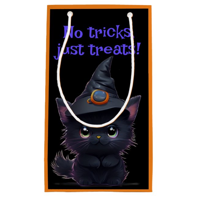 Cute funny Halloween black cat Small Gift Bag (Front)