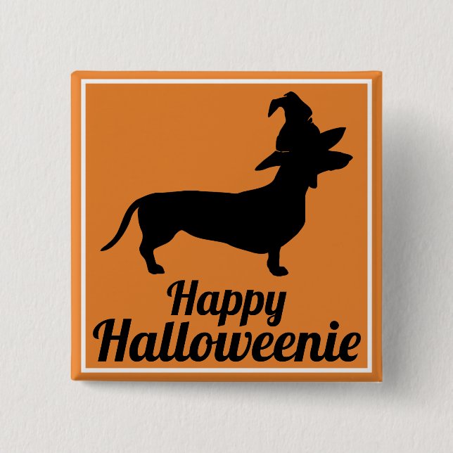 Cute Funny Halloween Dachshund & Witch Hat 2 Inch Square Button (Front)